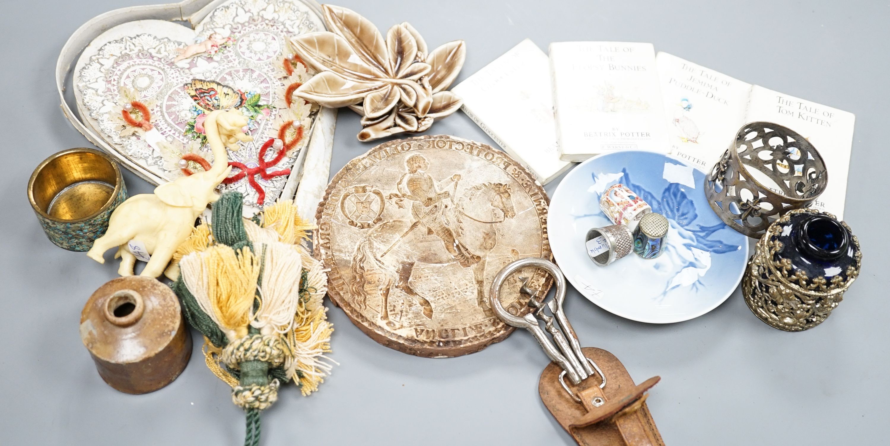 A 19th century valentine card, six pence pieces and mixed collectables